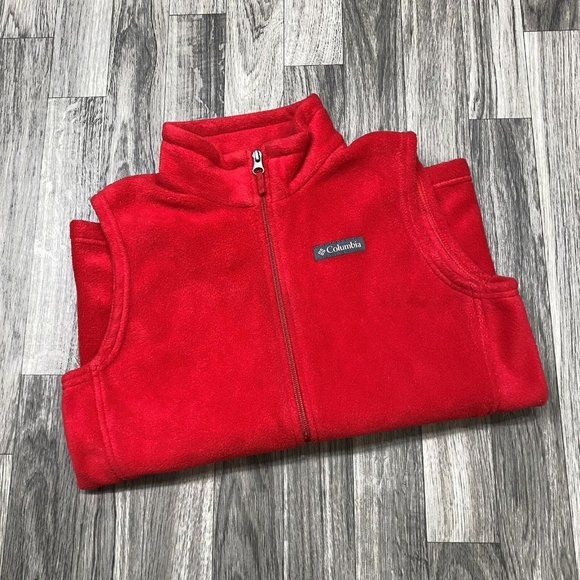 ATHLETA Full Zip Up Sleeveless Mock Neck Red Fleece Vest Youth Size Medium